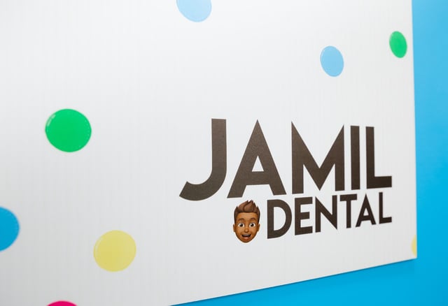 The reception desk at Jamil Dental in Hirwaun